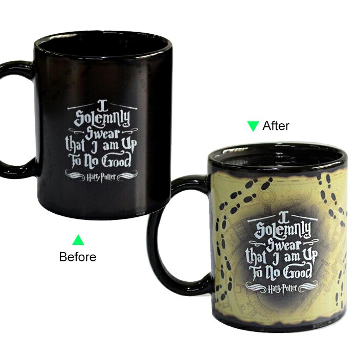 C8095B-090HP Heat Sensitive Mug Ceramic Mug 11oz Magic Mug Black Harry Potter Map Design Coffee Mug of Novelty