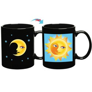 C8095B-085MN Color Change Heat Sensitive Funny Mug 11oz Ceramic Black Coffee Mug Novelty MOON Design Mug