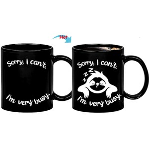 C8095B-BUSY Color Change Heat Sensitive Funny Mug 11oz Ceramic Black Coffee Mug Novelty Busy Drowsy Design Mug