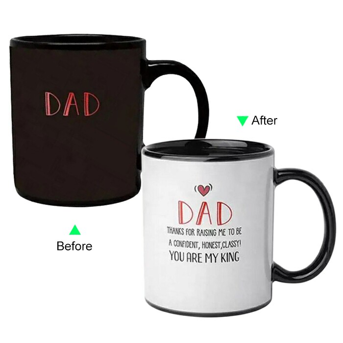 C8095B-103DD Color Change Heat Sensitive Funny Mug 11oz Ceramic Black Coffee Mug Novelty Thanks to Dad Design Mug