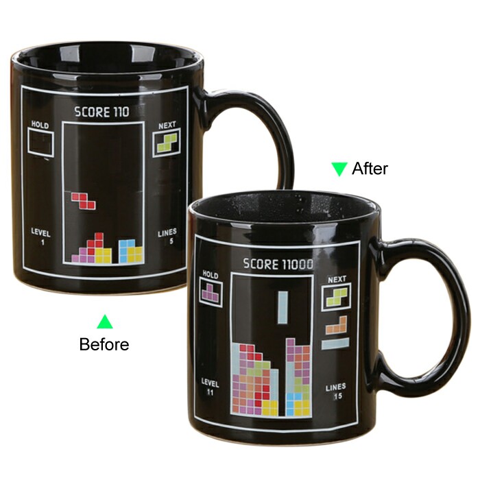 C8095B-098TT Hot Changing Ceramic Mug 11oz Heated Black Coffee Mug of Novelty TETRIS Design Mug Gift Idea Hero