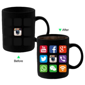 C8095B-APPS Hot Changing Ceramic Mug 11oz Heated Black Coffee Mug of Novelty Mobile Apps Design Mug Gift Idea Hero