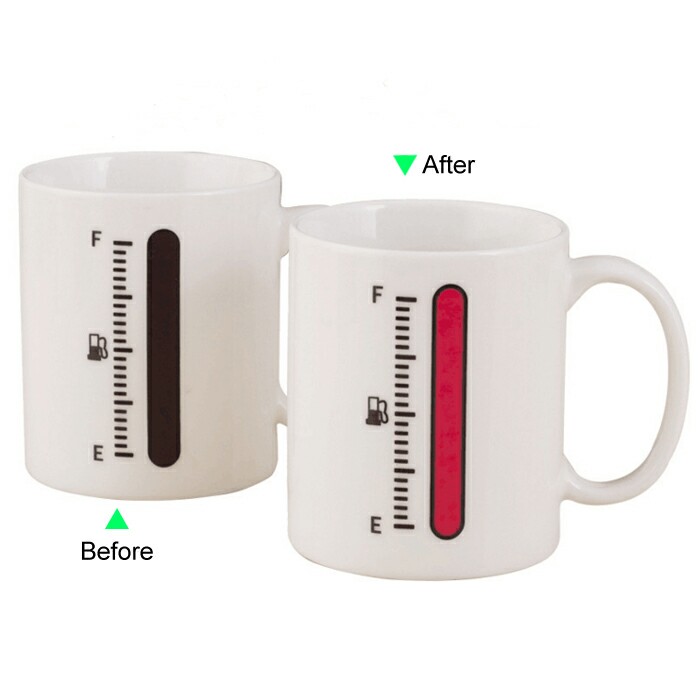 C8095W-073TK Color Change Heat Sensitive Funny Mug 11oz Ceramic White Coffee Mug Novelty TANK UP Design Mug
