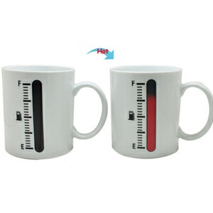 C8095W-073TK Color Change Heat Sensitive Funny Mug 11oz Ceramic White Coffee Mug Novelty TANK UP Design Mug