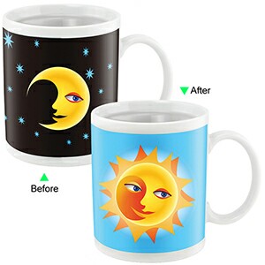 C8095W-123SM Hot Changing Ceramic Mug 11oz Heated White Coffee Mug of Novelty Moon and Sun Design Mug Gift Idea