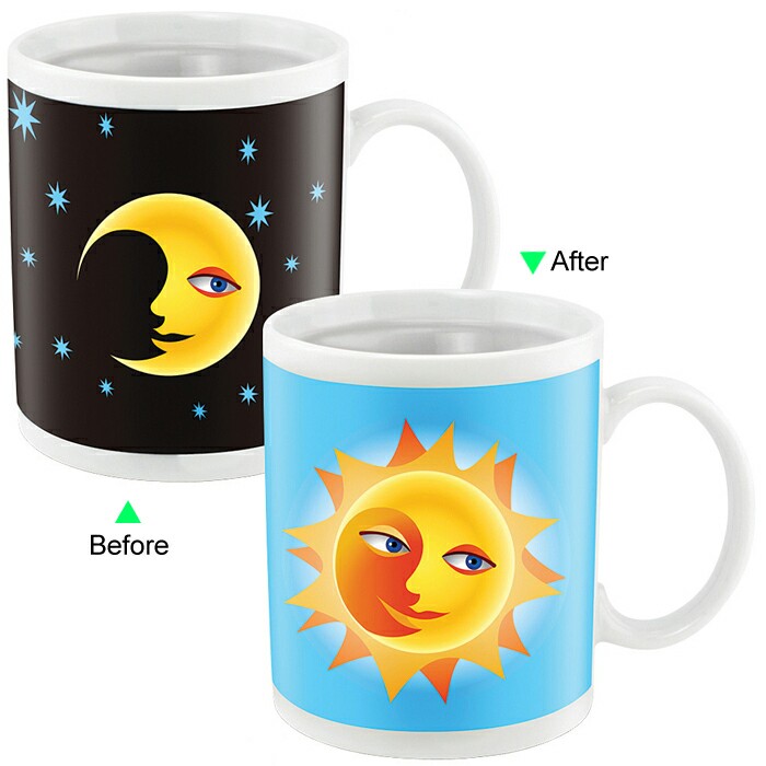 C8095W-123SM Hot Changing Ceramic Mug 11oz Heated White Coffee Mug of Novelty Moon and Sun Design Mug Gift Idea
