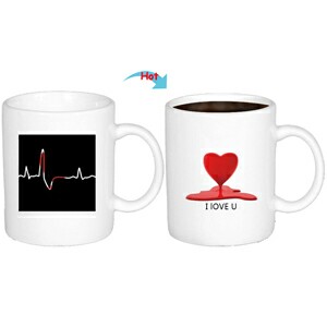 C8095W-HURTS Hot Changing Ceramic Mug 11oz Heated White Coffee Mug of Novelty Heart Hurts Design Mug Gift Idea