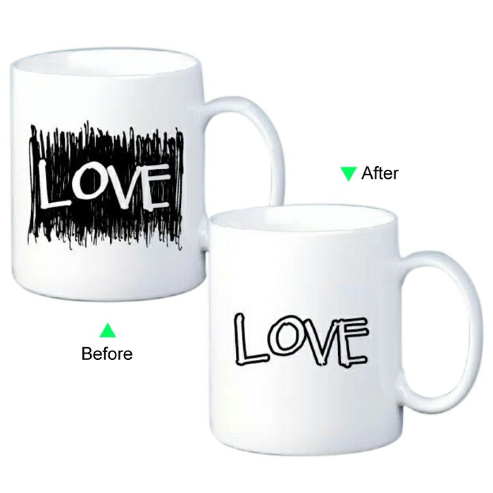 C8095W-LOVE B Hot Changing Ceramic Mug 11oz Heated White Coffee Mug of Novelty LOVE Design Mug Gift Idea Valentines