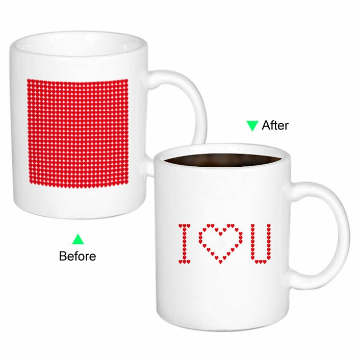 C8095W-131LV Hot Changing Ceramic Mug 11oz Heated White Coffee Mug of Novelty Red LOVE U Design Mug Valentines Day Gift Idea