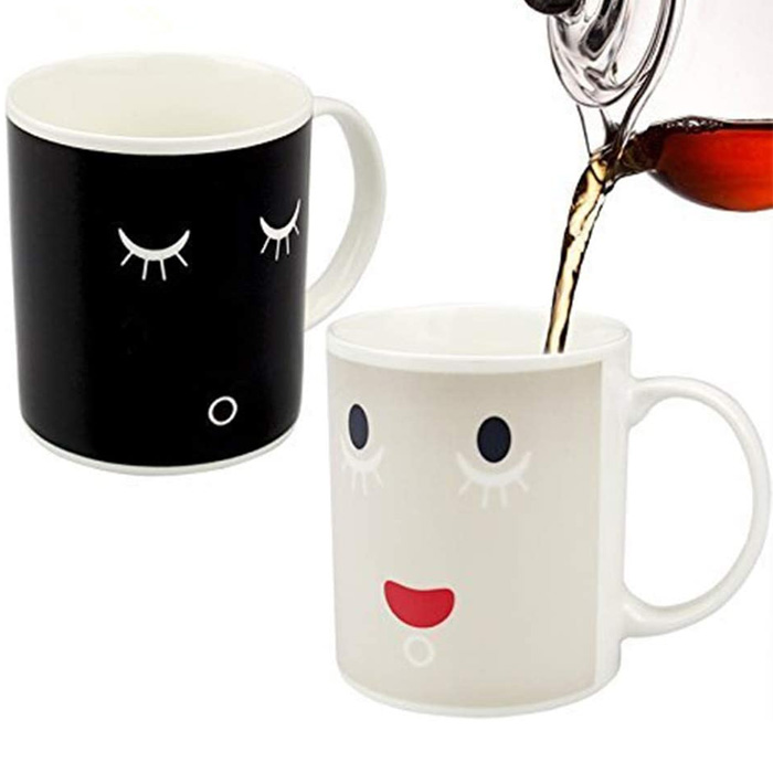 C8095W-115MN Color Change Heat Sensitive Funny Mug 11oz Ceramic White Coffee Mug Novelty MORNING Design Mug