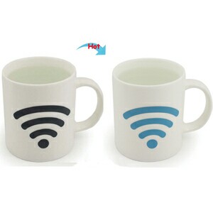 C8095W-WIFI Color Change Heat Sensitive Funny Mug 11oz Ceramic White Coffee Mug Novelty Blue WIFI Design Mug