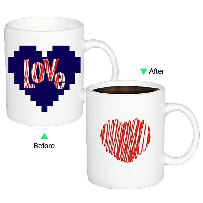 C8095W-LOV Hot Changing Ceramic Mug 11oz Heated White Coffee Mug of Novelty Red Heart Design Mug Valentines Day Gift Idea