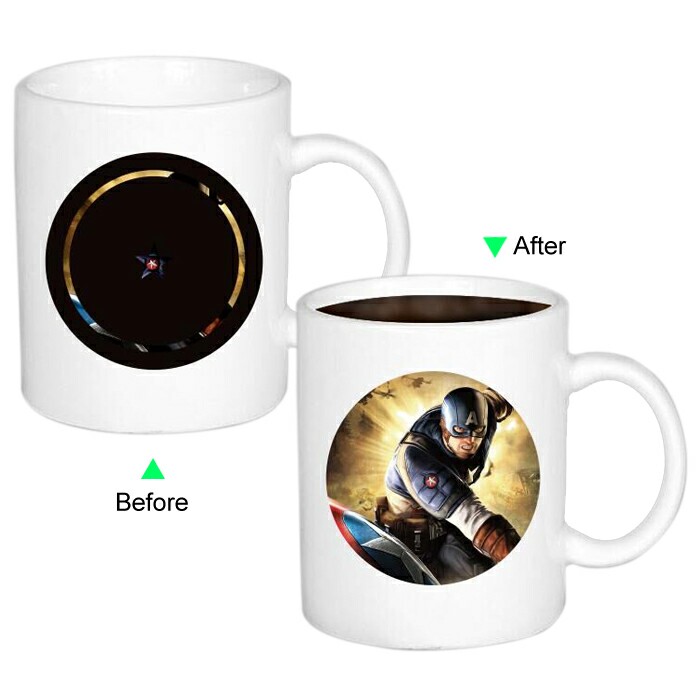 CC8095W-119CA Color Change Heat Sensitive Funny Mug 11oz Ceramic White Coffee Mug Novelty Captain America Design Mug