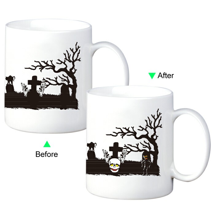 C8095W-124HL Color Change Heat Sensitive Funny Mug 11oz Ceramic White Coffee Mug Novelty Halloween Design Mug