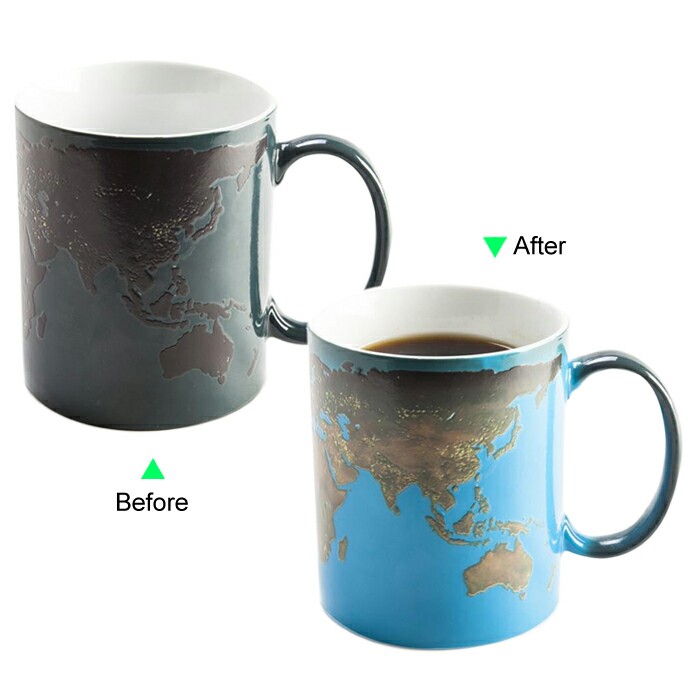 FC8095W-070ET Full Color Changing Mug 11oz Heated Coffee Mug EARTH Design Mug Gift Idea Ceramic Mug Day and Night