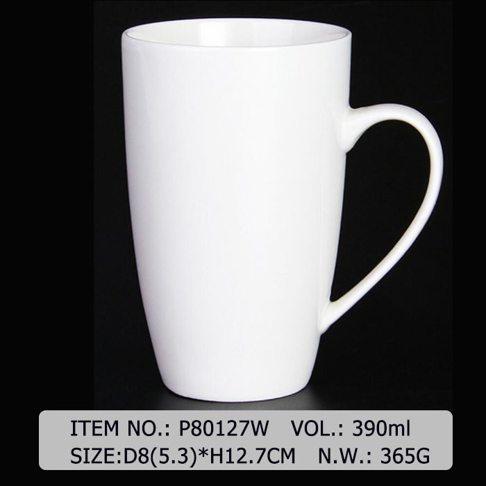 P80127W White Ceramic Mug Plain Customized Mug Shape And Size White Body Sample Promotional Design Color Change Magnesia Porcelain Material 14OZ