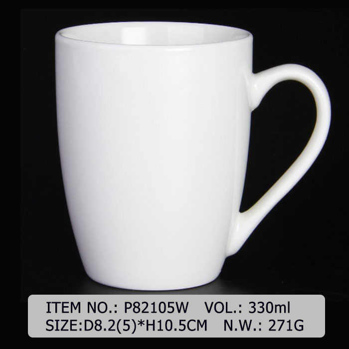 P82105W White Ceramic Mug Plain Customized Mug Shape And Size White Body Sample Promotional Design Color Change Magnesia Porcelain Material 12OZ