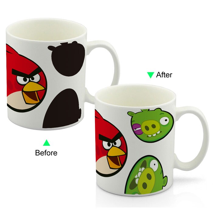 CC8095W-001AB Color Change Heat Sensitive Funny Mug 11oz Ceramic White Coffee Mug Novelty Angry Bird Design Mug