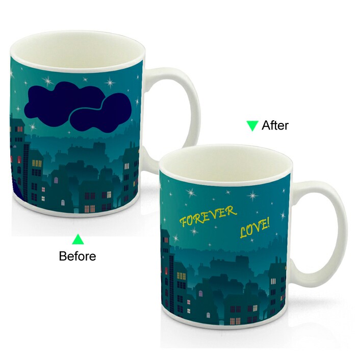 CC8095W-012CM Color Change Heat Sensitive Funny Mug 11oz Ceramic White Coffee Mug Novelty 2 Cats in Love Design Mug