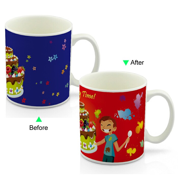 CC8095W-018CH Color Change Heat Sensitive Funny Mug 11oz Ceramic White Coffee Mug Novelty Happy Time Design Mug