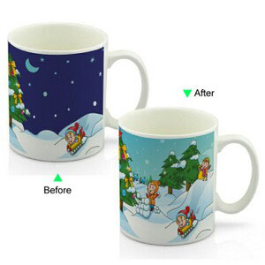 CC8095W-019KS Color Change Heat Sensitive Funny Mug 11oz Ceramic White Coffee Mug Novelty Skiing Design Mug