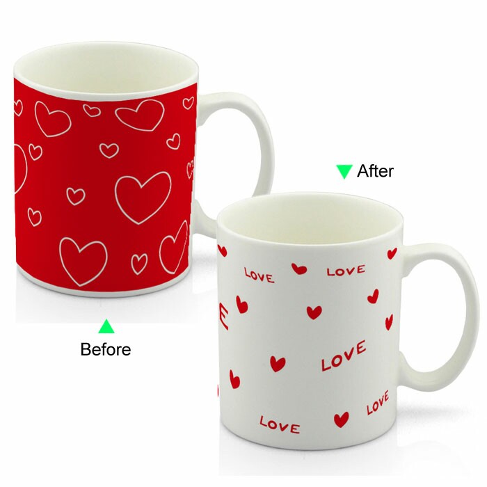 CC8095W-021LV Color Change Heat Sensitive Funny Mug 11oz Ceramic White Coffee Mug Novelty Love Design Mug