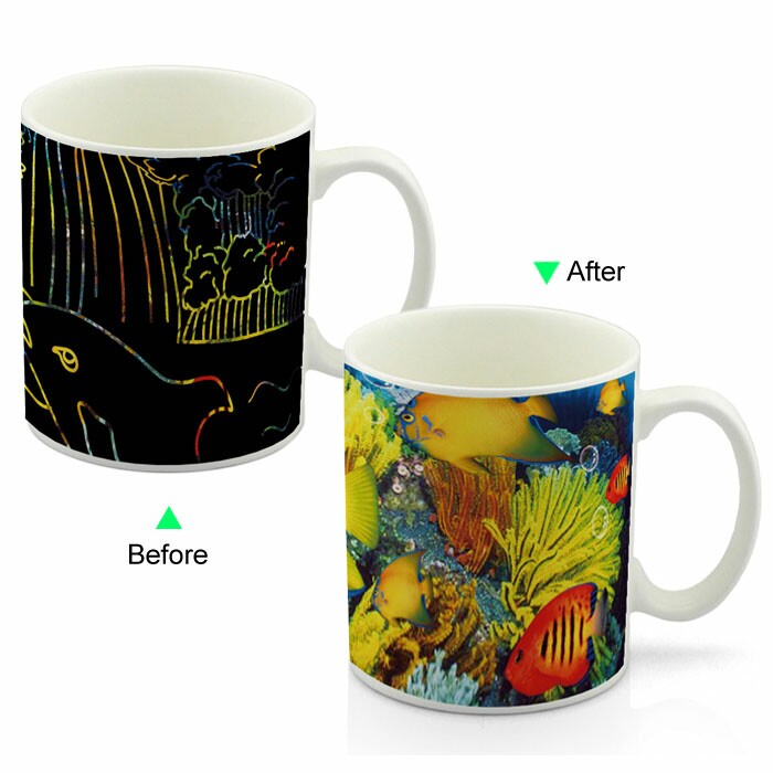 CC8095W-029OC Color Change Heat Sensitive Funny Mug 11oz Ceramic White Coffee Mug Novelty Ocean Design Mug
