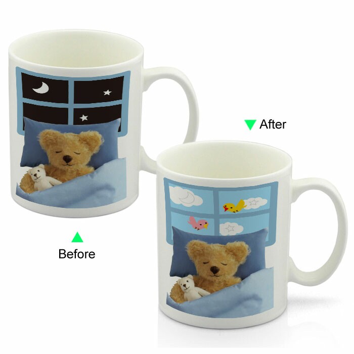CC8095W-030BW Color Change Heat Sensitive Funny Mug 11oz Ceramic White Coffee Mug Novelty Bear Design Mug