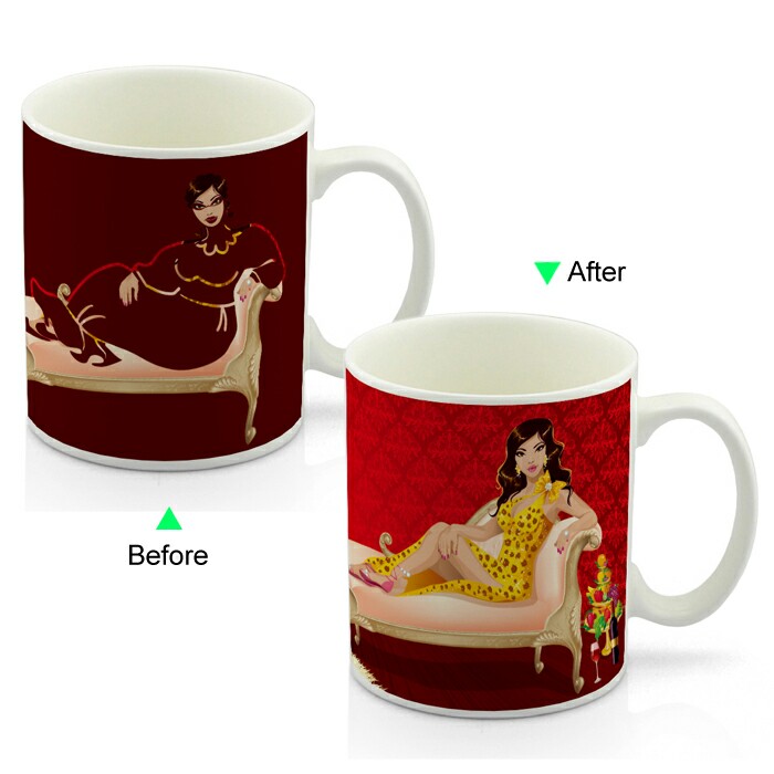 CC8095W-035QN Color Change Heat Sensitive Funny Mug 11oz Ceramic White Coffee Mug Novelty Queen Design Mug