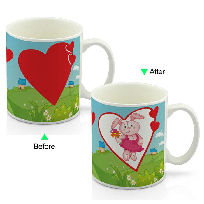 CC8095W-037HR Color Change Heat Sensitive Funny Mug 11oz Ceramic White Coffee Mug Novelty Rabbit Design Mug