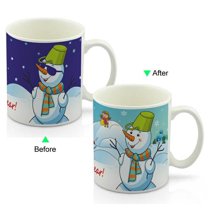 CC8095W-039SG Color Change Heat Sensitive Funny Mug 11oz Ceramic White Coffee Mug Novelty Snowman Design Mug