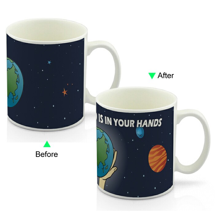 CC8095W-040SL Color Change Heat Sensitive Funny Mug 11oz Ceramic White Coffee Mug Novelty Universe Design Mug