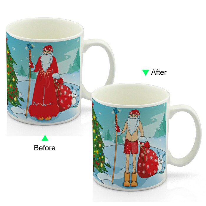 CC8095W-044XM Color Change Heat Sensitive Funny Mug 11oz Ceramic White Coffee Mug Novelty Santa Claus Design Mug