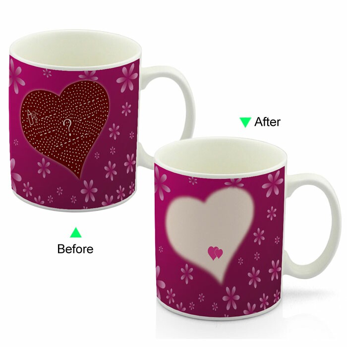 CC8095W-W050LH Color Change Heat Sensitive Funny Mug 11oz Ceramic White Coffee Mug Novelty Heart Design Mug