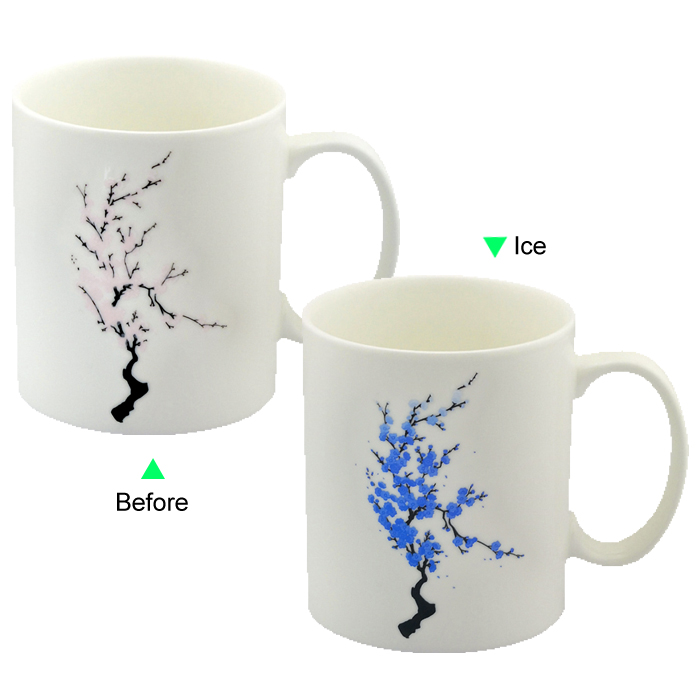 C8095W-C137B 11 OZ Plum Blossom Cold Changing Ice Change Ceramic Mug Nice Gift Giveaway