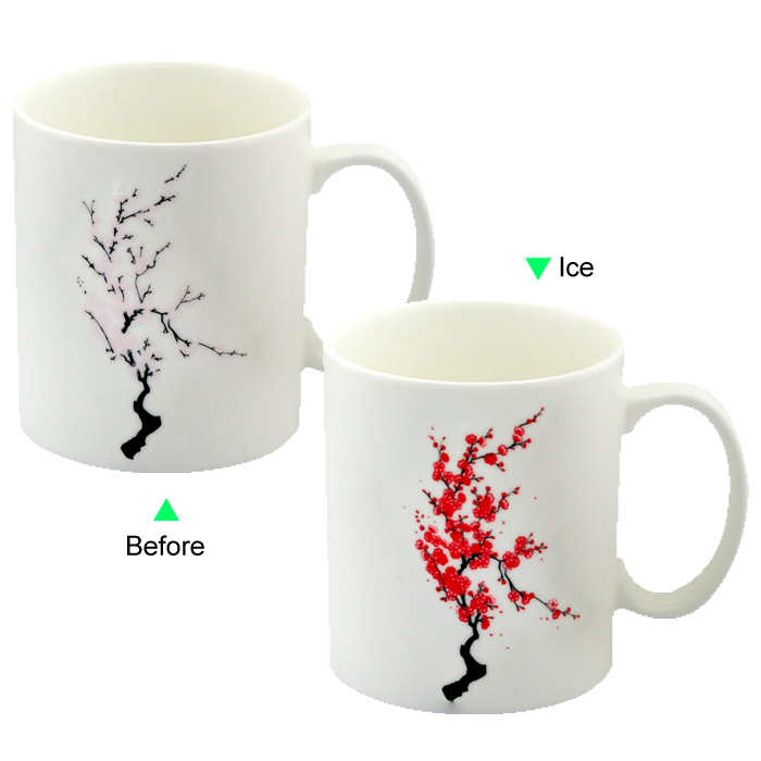 C8095W-C138R 11 OZ Plum Blossom Cold Changing Ice Change Ceramic Mug Nice Gift Giveaway