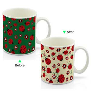 CC8095W-020LB Color Change Heat Sensitive Funny Mug 11oz Ceramic White Coffee Mug Novelty Ladybug Design Mug