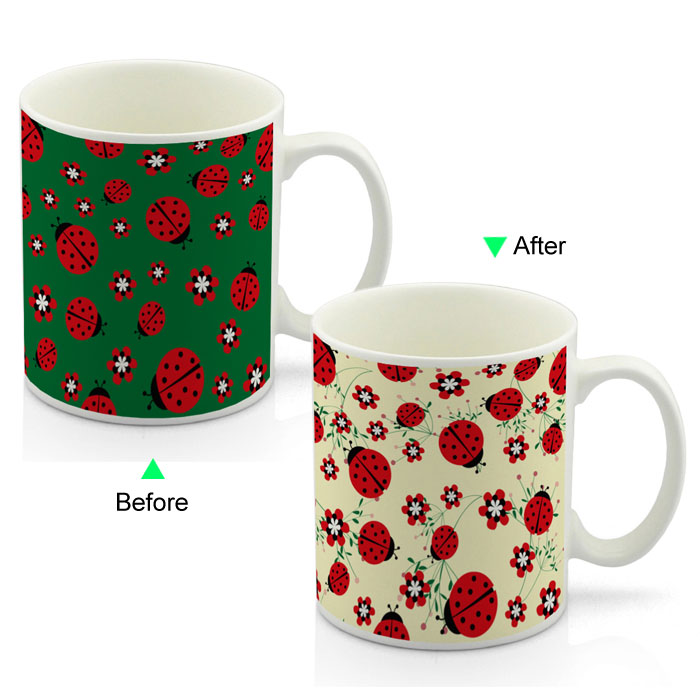 CC8095W-020LB Color Change Heat Sensitive Funny Mug 11oz Ceramic White Coffee Mug Novelty Ladybug Design Mug