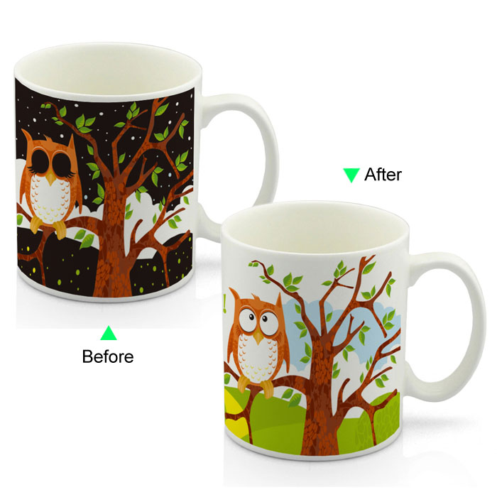 CC8095W-032OW Color Change Heat Sensitive Funny Mug 11oz Ceramic White Coffee Mug Novelty OWL Design Mug