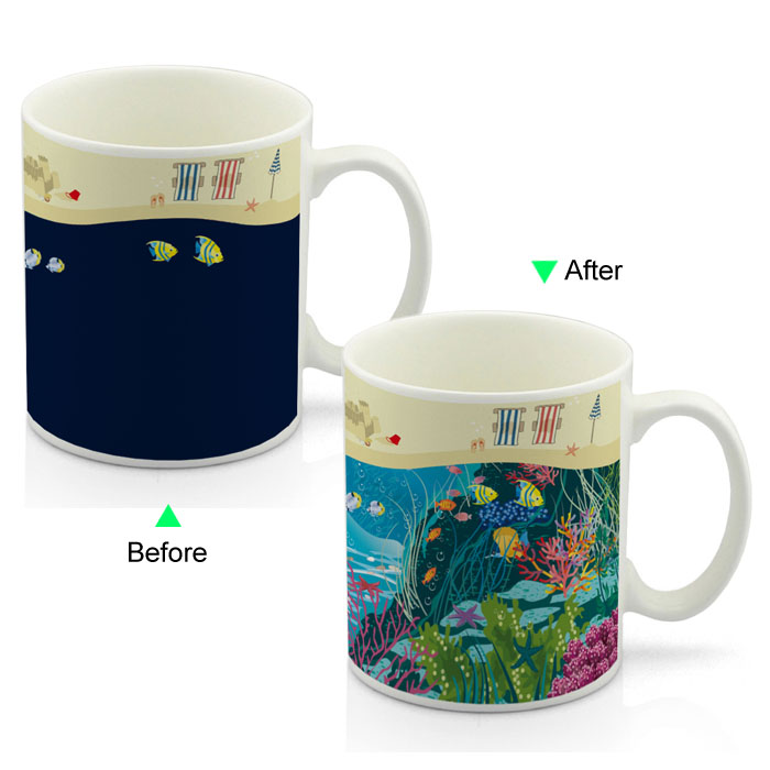 CC8095W-038SE Hot Changing Ceramic Mug 11oz Heated White Coffee Mug of Novelty SEA Design Mug Gift Idea Valentines