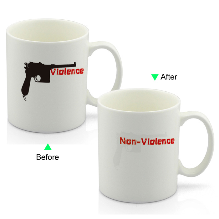 PC8095W-GANDHI Advertising Gandhi Non-Violence Hot Changing Ceramic Mug 11oz Heated Coffee Mug Promotional OEM Mug