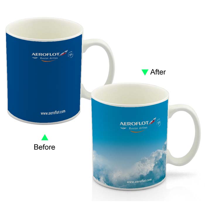 PC8095W-AERO Color Change Advertising Heat Sensitive Funny Promotional Mug 11oz Ceramic White Coffee Mug Customized LOGO Giveaway