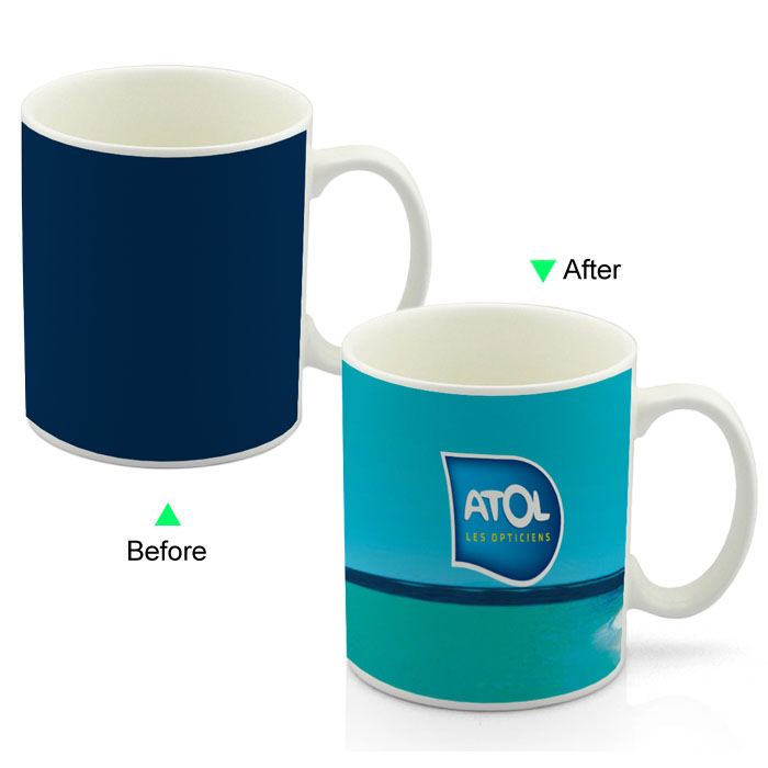 PC8095W-ATOL Color Change Advertising Heat Sensitive Funny Promotional Mug 11oz Ceramic White Coffee Mug Customized LOGO Giveaway