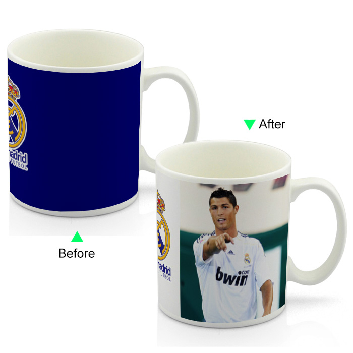 PC8095W-C RONALDO Color Change Advertising Heat Sensitive Funny Promotional Mug 11oz Ceramic White Coffee Mug Customized LOGO Giveaway Football Player Cristiano Ronaldo