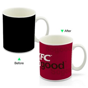 PC8095W-KFCR Color Change Advertising Heat Sensitive Funny Promotional Mug 11oz Ceramic White Coffee Mug Customized LOGO Giveaway KFC